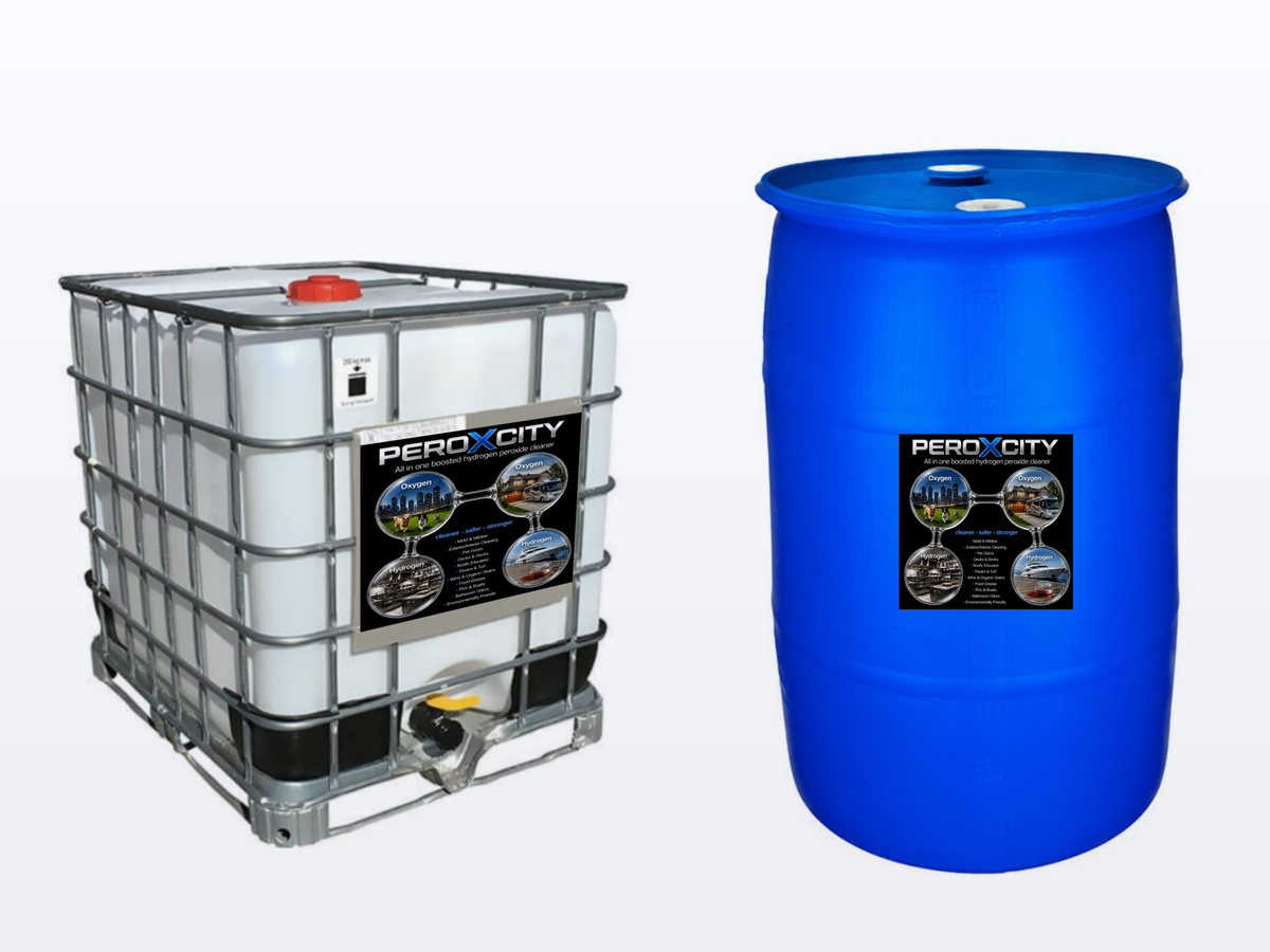 PeroXcity 275-gallon tote and 55-gallon drum